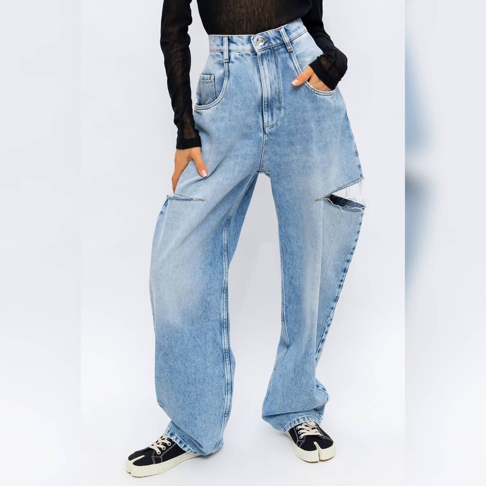 Maison Martin Margiela Light Blue Straight Leg Distressed Jeans